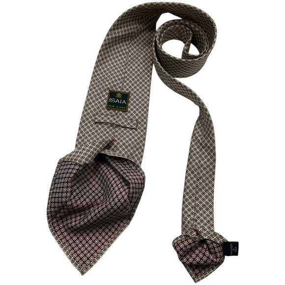 ISAIA UNTIPPED RARE Beige Floral Silk LUXURY Tie HANDMADE ITALY - Picture 5 of 6